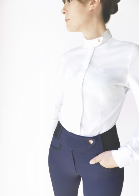 A Tiss B - col à bouton - chemise - concours - blanc - femme - pantalon bleu marine